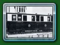 1950: ex-Hardwick Manor Railway bogie compartment First Class carriage in its original livery, purchased from the Sutton Miniture Railway, sits in road two of the original Fairbourne terminus, from book 'Short History of Fairbourne Railway' - Bill Hyde collection