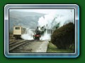 1982: 'Sian' carefully entering Fairbourne main platform road on a typical "summer" days. She was put back on Fairbourne rails the "wrong way round" after her 1981 trip to Ravenglass & Romney (c) Bill Hyde